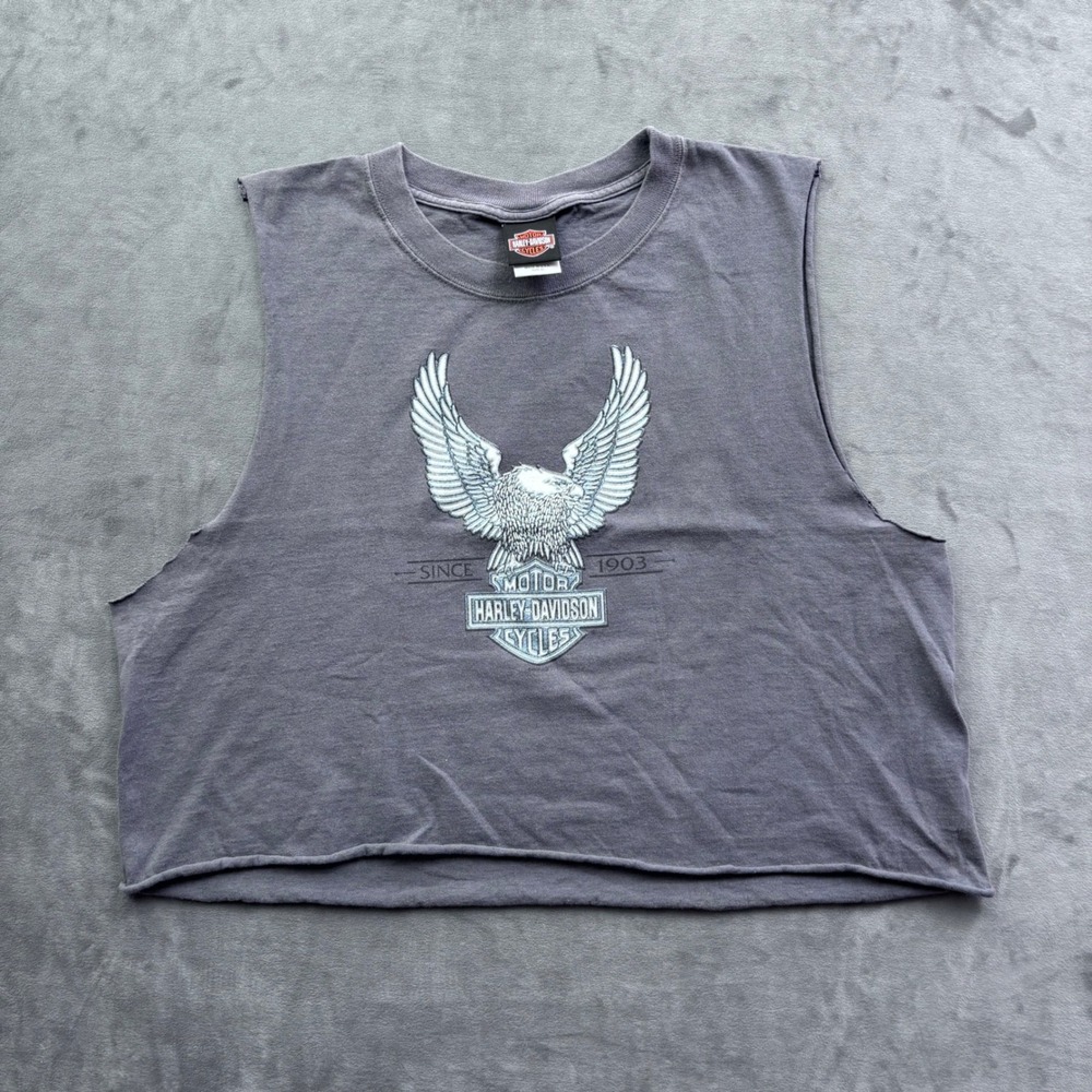 Harley-Davidson Puerto Rico Eagle Cropped Muscle Tank Top Gray XL 2006 Vintage